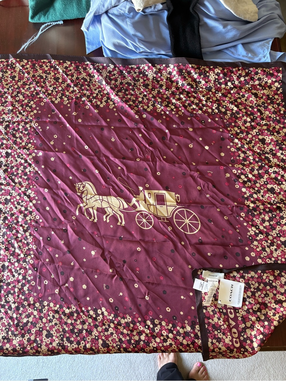 Coach Burgundy Floral Horse & Carriage Throw Blanket